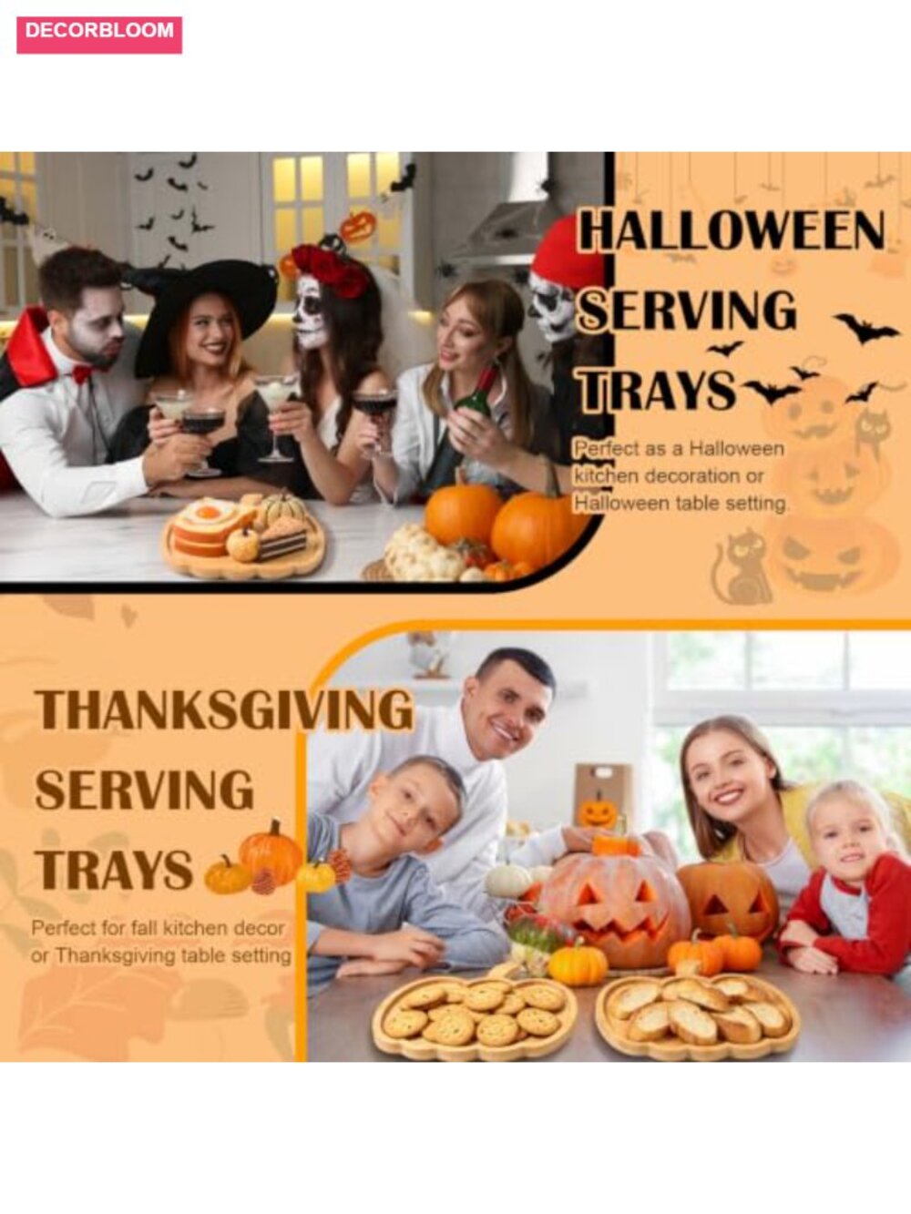 Pumpkin Wood Charcuterie Boards 12 Inch Set of 6 Thanksgiving Serving Trays - Picture 6 of 6
